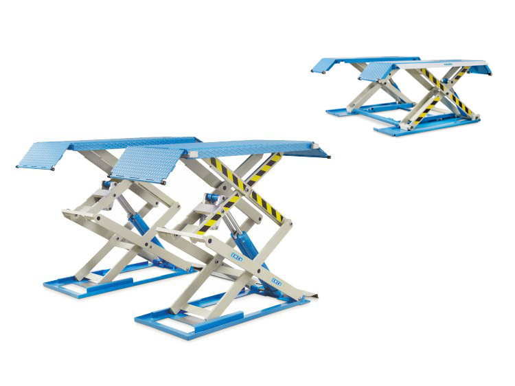 Electrohydraulic twin-scissor lifts